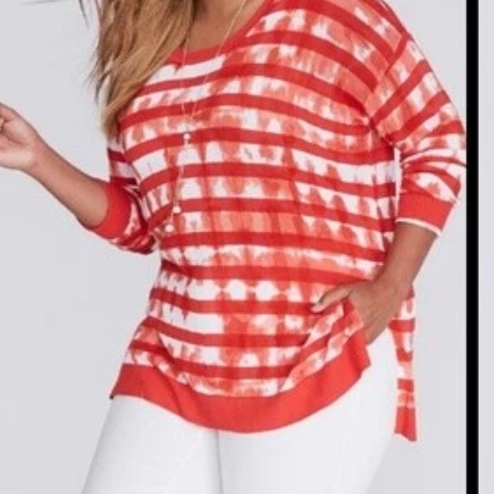 Lane Bryant Sweater Lightweight Women 18-20 Red Striped Tie Dye Longsleeve Rayon